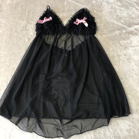 La Senza Love Black & Pink Mesh Baby Doll Lingerie Size Med - Picture 3 of 11